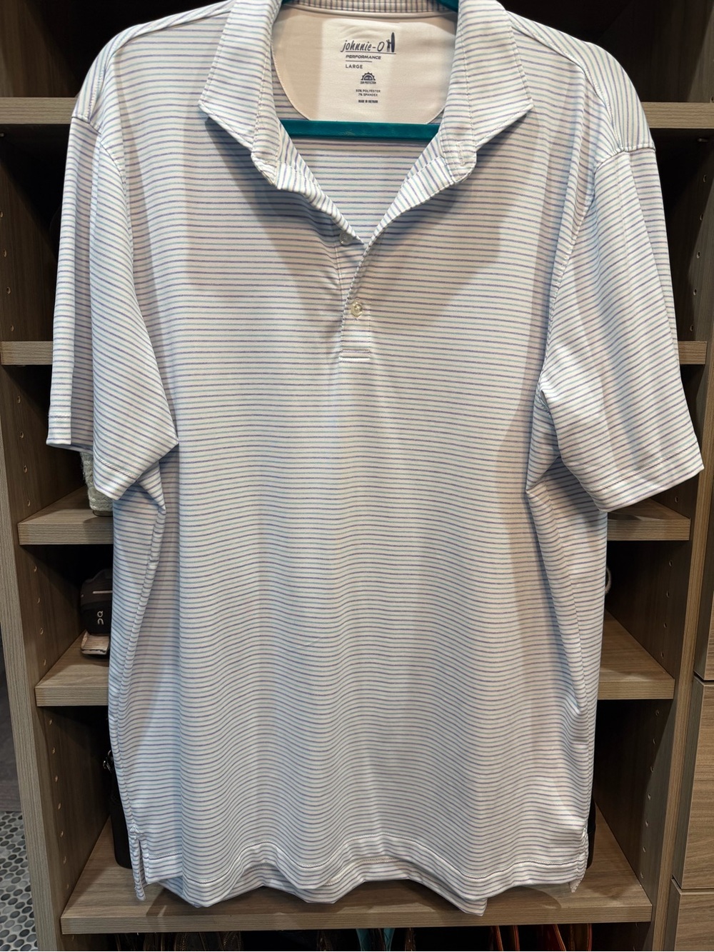 johnnie-O Men's Light Blue and White Striped Polo